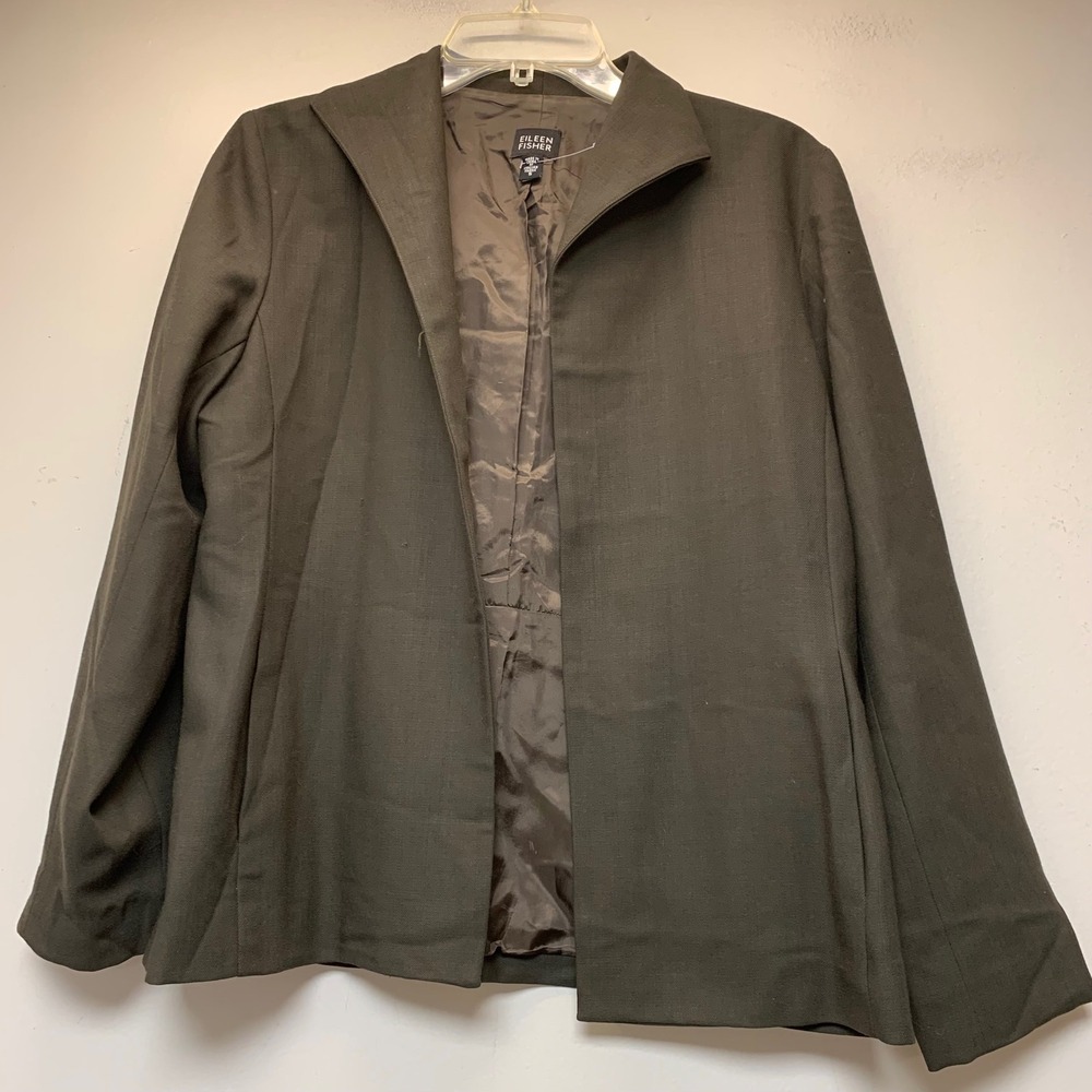 Eileen Fisher Blazer Womens S Brown Excellent 100% Italian Wool Open Front Jack - Picture 1 of 7
